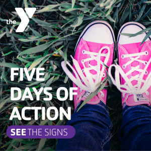 Children's shoes with text saying Five Days Of Action.