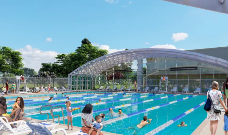 rendering of outdoor pool with dynadome over top 