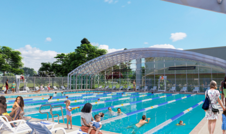 rendering of outdoor pool with dynadome over top