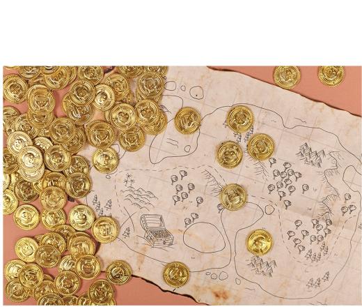 a treasure map and coins