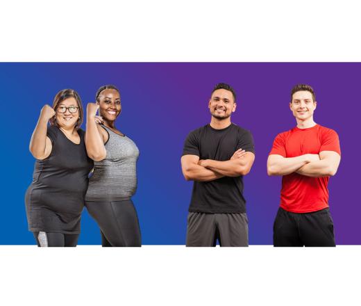 group of friends with their arms crossed on a gradient background