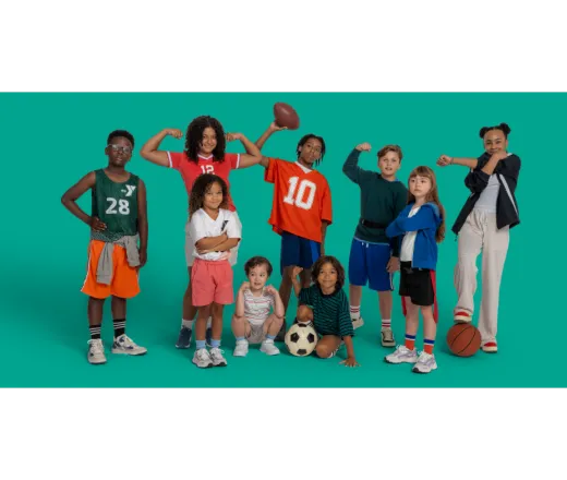 group of kids with sports equipment