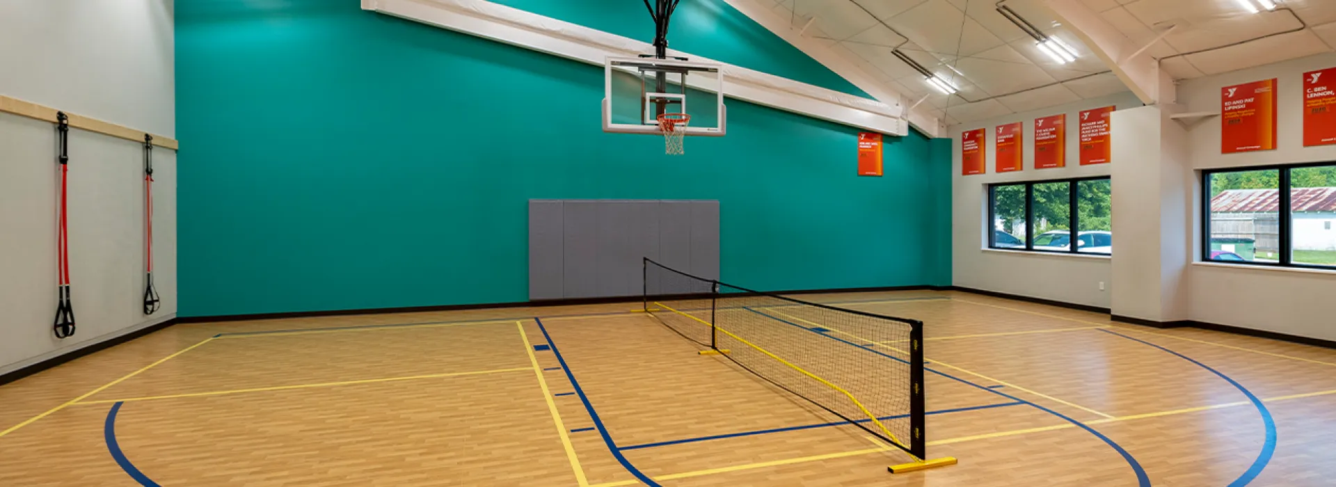 Pickleball court in the gym