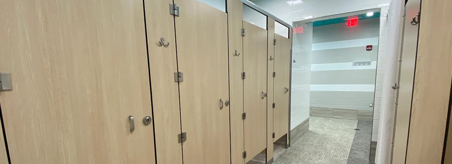 Shower stalls in the new locker room